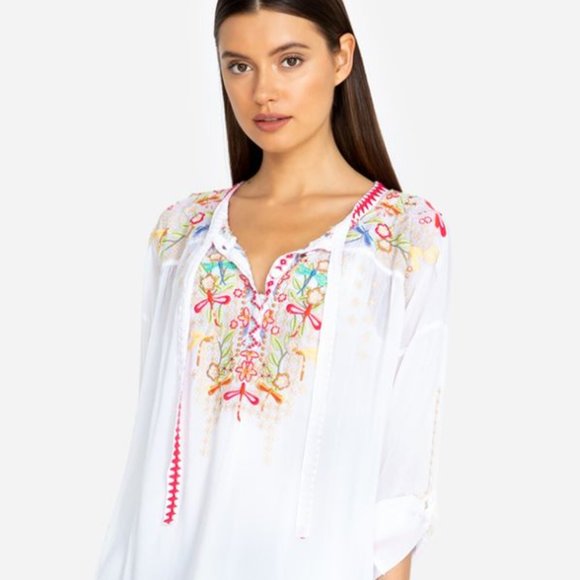 Johnny Was Dragonfly silk blouse top tunic  M - Picture 3 of 8